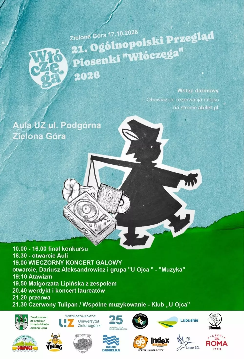 Plakat 21. Ogólnopolskiego Przeglądu Piosenki „Włóczęga”